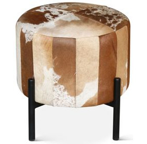Charleston Brown Cowhide Leather Round Ottoman