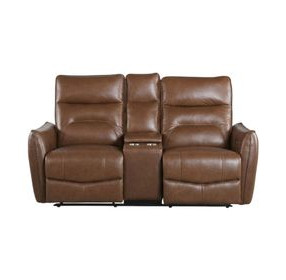 Terentius Caramel Brown 63" Power Reclining Loveseat with Storage