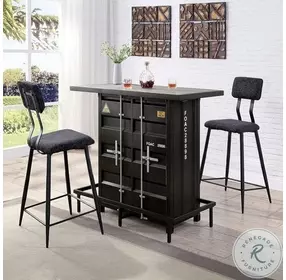 Discarda Black And Distressed Dark Oak Bar Table Set With LED Light