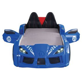Trackster Blue Twin Novelty Car Bed with LED Light