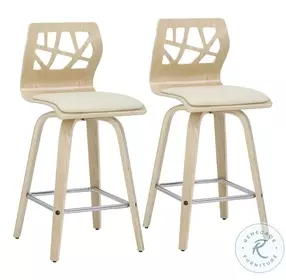 Folia Cream PU And Chrome With Natural Wood Counter Height Stool Set of 2
