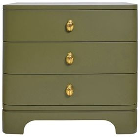 Fortune Olive Green Matte Lacquer Rectangular 3 Drawer Side Table