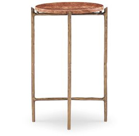 Mosaic Red and Gold Round Travertine Top Joie De Vivre Spot Table