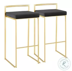 Fuji Black Velvet And Gold Metal Bar Stool Set Of 2