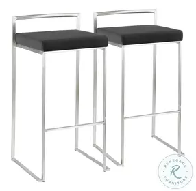 Fuji Black Velvet And Brushed Stainless Steel Bar Stool Set Of 2