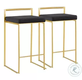 Fuji Black Velvet And Gold Metal Counter Height Stool Set Of 2