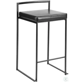 Fuji Black Counter Height Stool with Black Legs Set of 2