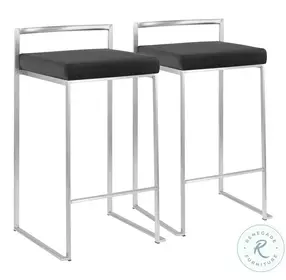 Fuji Black Velvet And Brushed Stainless Steel Counter Height Stool Set Of 2