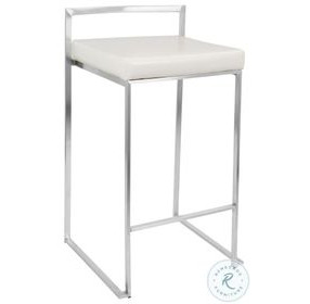 Fuji White Counter Height Stool with Steel Legs Set of 2