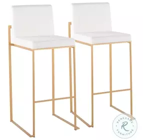 Fuji White Velvet And Gold Steel High Back Bar Stool Set of 2