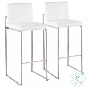 Fuji White Velvet And Stainless Steel High Back Bar Stool Set of 2