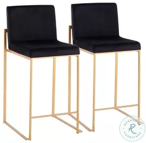 Fuji Black Velvet And Gold Steel High Back Counter Height Stool Set of 2