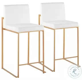 Fuji White Velvet And Gold Steel High Back Counter Height Stool Set of 2