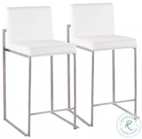 Fuji White Velvet And Stainless Steel High Back Counter Height Stool Set of 2