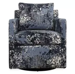 Tisdell Indigo and White Upholstered Swivel Glider Accent Chair