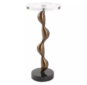 Remolino Warm Bronze and Black Round Crystal Top Drink Table