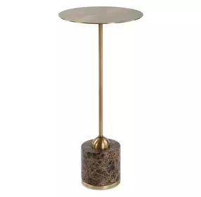 Verlin Brushed Brass and Brown Round Drink Table