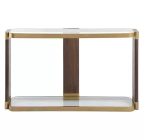 Ryles Gold and Brown Rectangular Glass Top Console Table