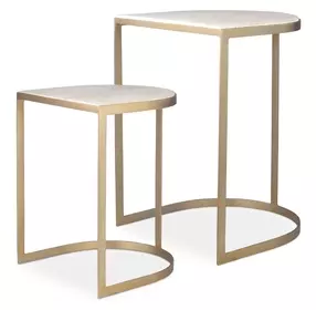 Langston Gold and Beige D Shape Travertine Top Nesting Table Set of 2