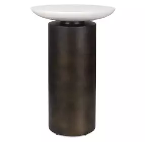 Somerset White and Dark Bronze Round Marble Top Accent Table