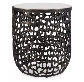 Sabena Dark Bronze and White Round Outdoor Marble Top Side Table