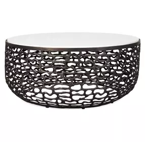 Sabena Dark Bronze and White Round Outdoor Marble Top Coffee Table