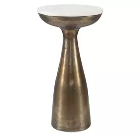Torin Antique Brass and White Round Marble Top Drink Table