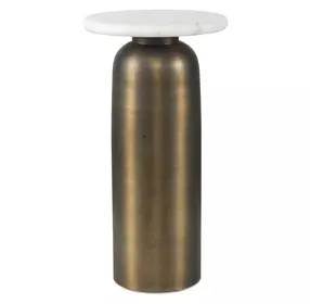 Riverton Antique Brass and White Round Marble Top Drink Table