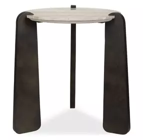 Kingsley Aged Dark Bronze and Beige Round Marble Top Side Table