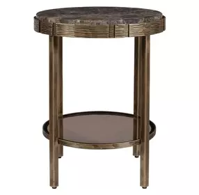 Belmont Antique Brass and Dark Brown Round Marble Top Accent Table