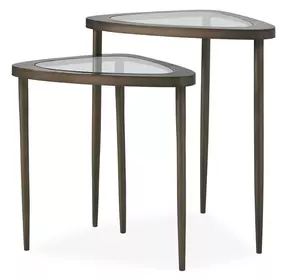 Millar Antique Brass Triangular Glass Top Nesting Table Set of 2