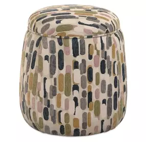 Hamilton White and Gray Upholstered Round Storage Ottoman