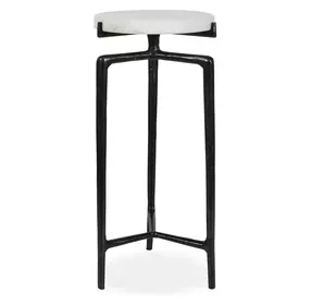 Kingsley Antique Dark Bronze and White Round Marble Top Drink Table