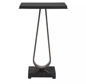 Langston Solid Black and Dark Bronze Rectangular Marble Top Accent Table