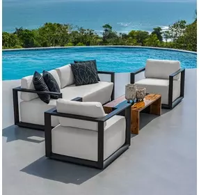 Carlisle Oyster White and Java Black Outdoor Living Room Set