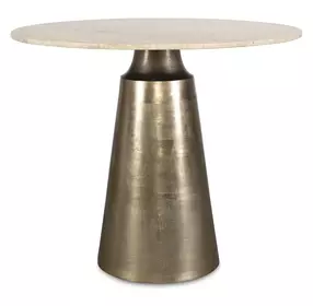 Midsummer Beige and Brass Outdoor 36" Round Travertine Top Bistro Table