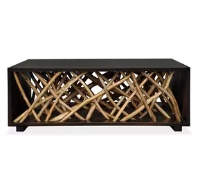 Teak Maze Rick Walnut Stain and Brown Rectangular Coffee Table