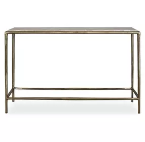Monterey White and Antique Brass Rectangular Marble Top Console Table