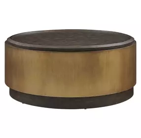 Oakley Antique Brass and Brown Round Coffee Table