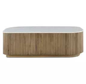 Riverton White and Warm Natural Rectangular Marble Top Coffee Table