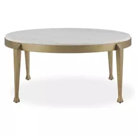 Tylan White and Warm Brass Round Marble Top Coffee Table
