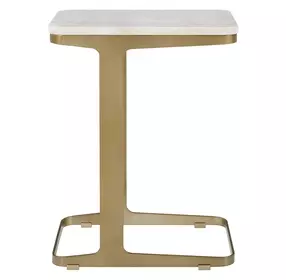 Tylan White and Warm Brass Rectangular Marble Top Accent Table