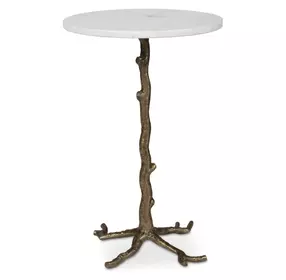 Prescott White and Antique Brass Round Marble Top Accent Table
