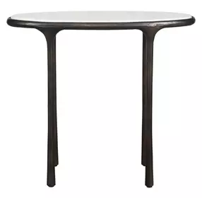 Ata Dark Bronze and White Oval Marble Top Accent Table