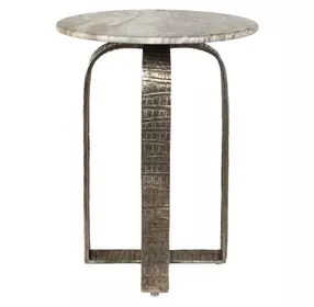 Belmont Antique Champagne and Brown Outdoor Round Marble Top Side Table