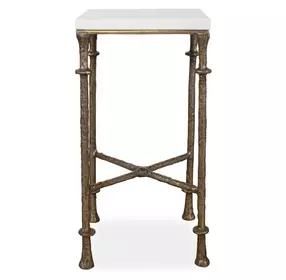 Somerset Antique Brass and White Square Marble Top Accent Table