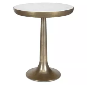 Carlisle Antique Brass and White Round Marble Top Side Table