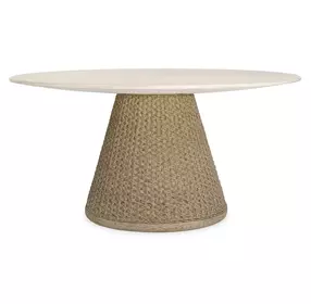 Kingsley White and Cerused Wheat Outdoor 60" Round Concrete Top Dining Table