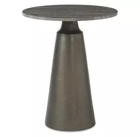 Oakley Antique Bronze and Brown Outdoor Round Travertine Top Accent Table