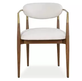 Alden Off White and Walnut Upholstered Dining Arm Chair